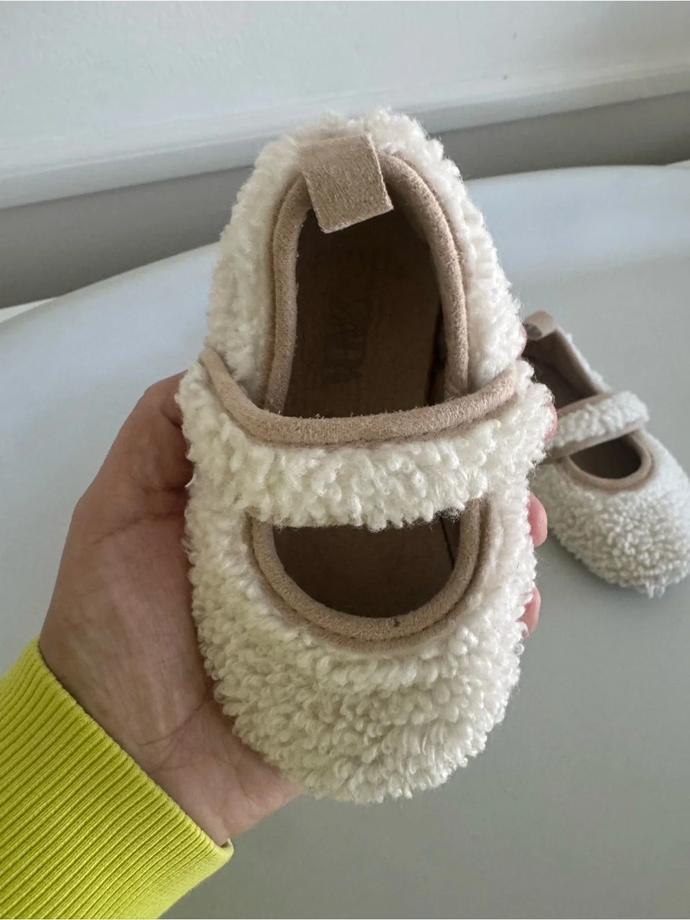Zara Cream Sherpa Mary Jane Moccasins for Kids (Beige Trim)